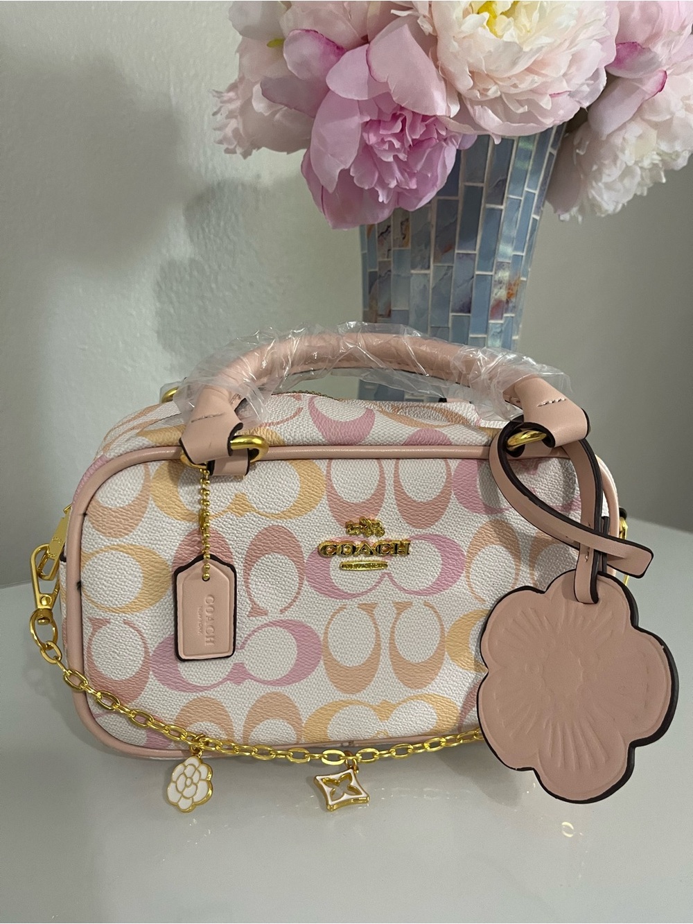 Coach Pastel Signature Mini Satchel with Floral Tag